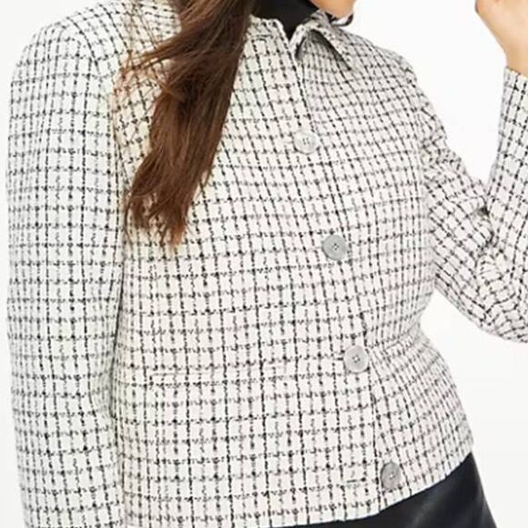 J Crew Women's Tweed Blazer Collared Office Lady Jacket Checked White Size 6 - Picture 9 of 9
